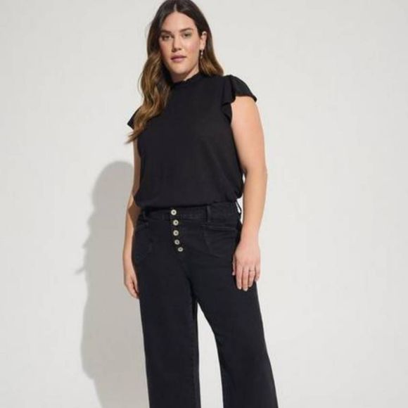 Torrid Women's Plus Size 3X 22-24 Cotton Modal Smocked Mock Neck Blouse Top - Picture 2 of 6